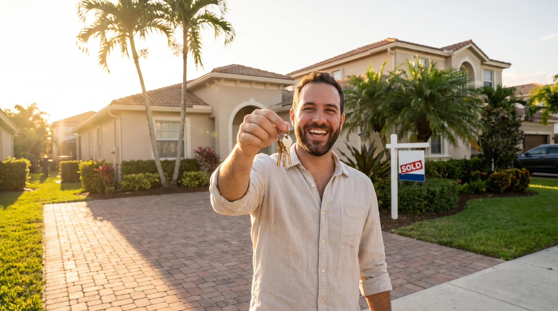 Un propietario feliz con las llaves de su casa nueva